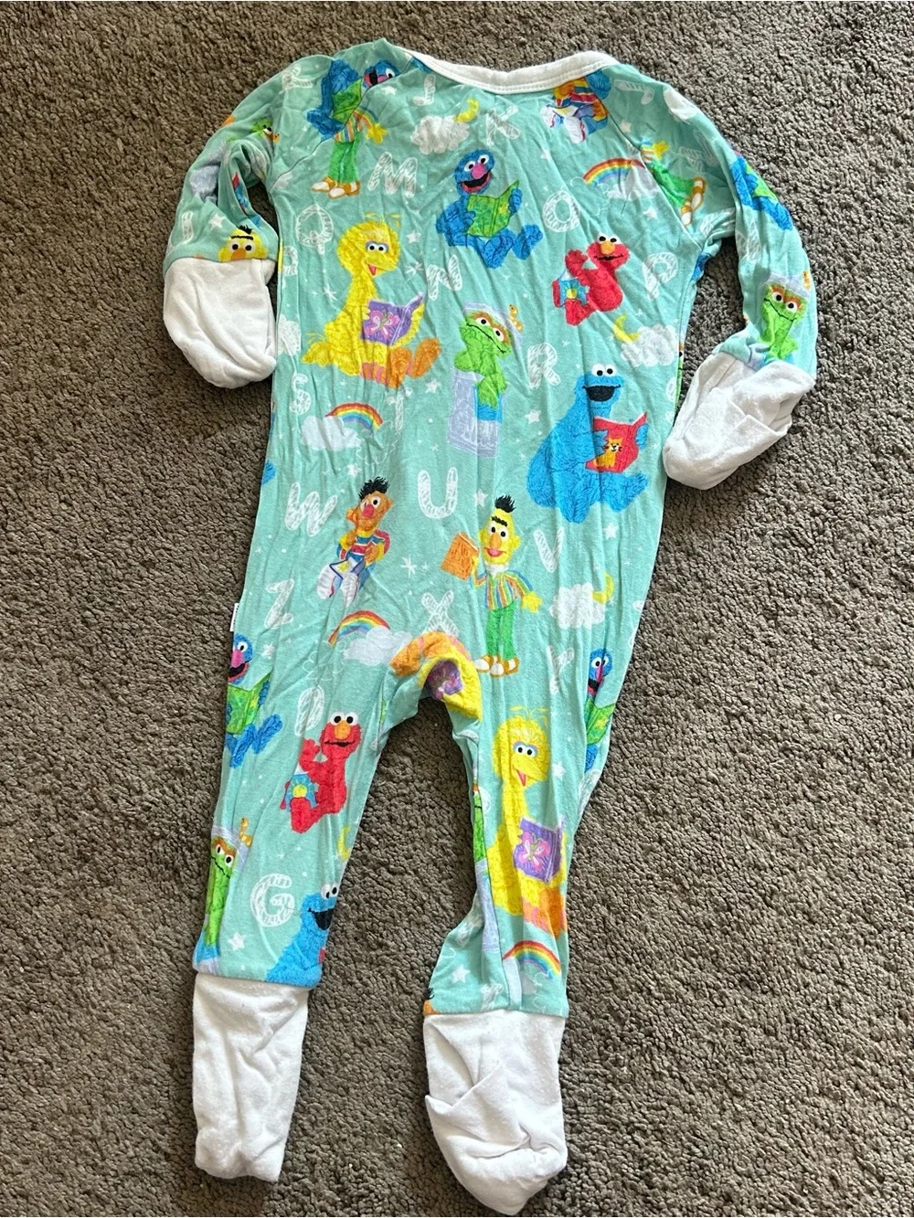 Little Sleepies Mint Green Sesame Street Footed One-Piece Pajamas